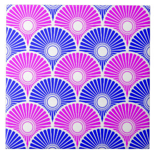 Carreau Magenta et bleu chinois semi-cercle Motif vague