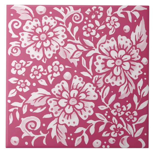 Carreau Magenta Ornat Floral Grandes feuilles de fleurs Be (Devant)