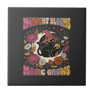 Carreau Magie de Chat de Sorcière Florale d'Halloween