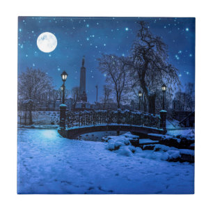 Carreau Magique nuit d'hiver avec ciel étoilé et pleine 