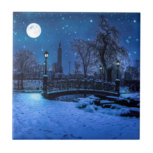 Carreau Magique nuit d'hiver avec ciel étoilé et pleine lu (Devant)