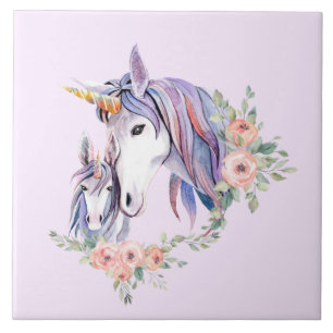 Carreau Magique Unicorne maman & bébé aquarelle