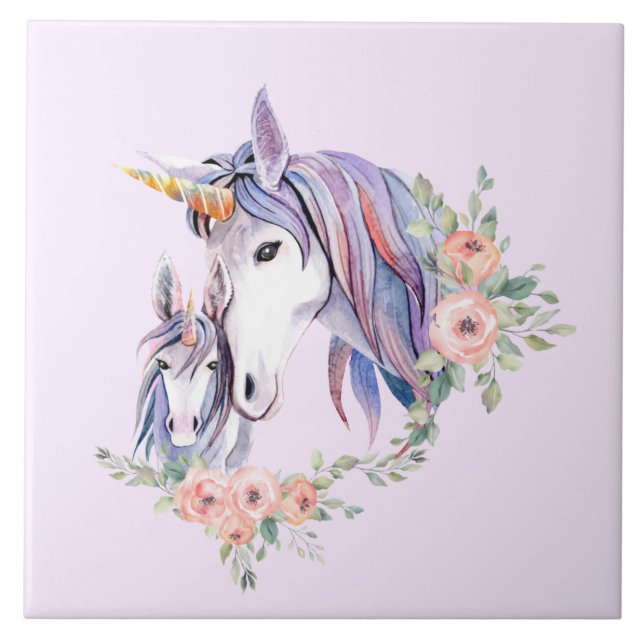 Carreau Magique Unicorne maman & bébé aquarelle (Devant)