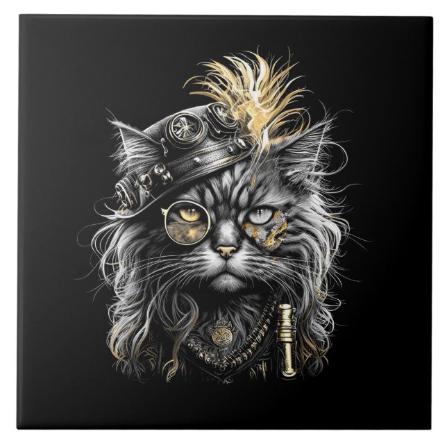 Carreau Magnifique chat steampunk (Devant)