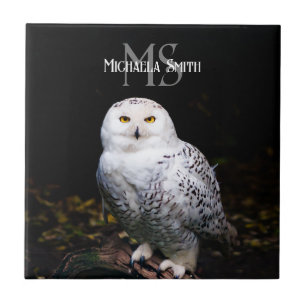 Carreau Magnifique monogramme de nom personnalisé de hibou