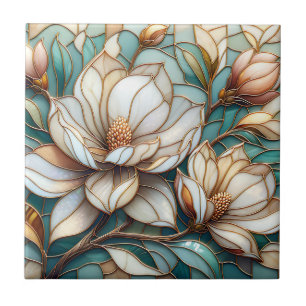 Carreau Magnolia Élégant Art Mosaïque Floral en Verre Cath