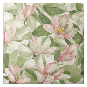 Carreau Magnolias vintage rose et blanc