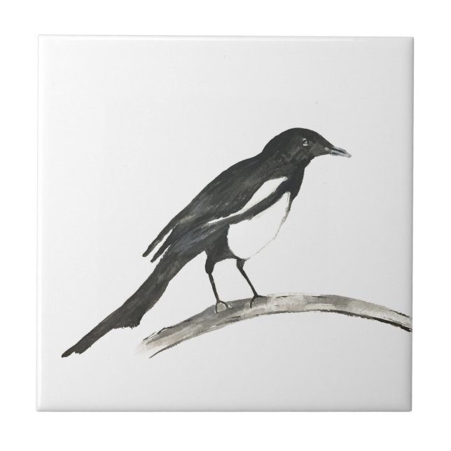 Carreau Magpie Oiseau Faune Aquarelle Nature mignonne (Devant)