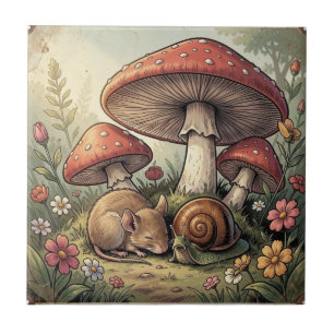 Carreau Maison de Campagne Rétro Champignons et Faune