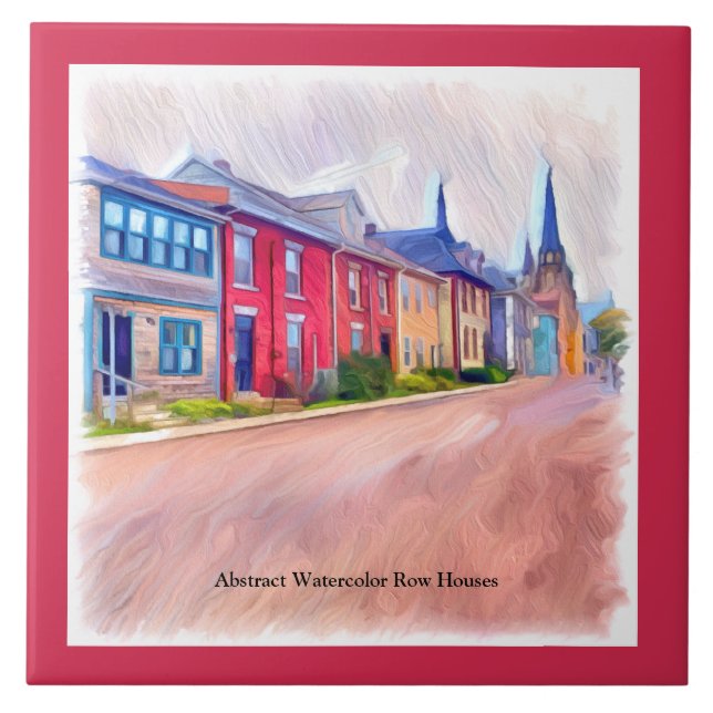 Carreau Maisons Abstraites de rangées d'aquarelle (Devant)