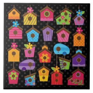 Carreau Maisons d'oiseaux colorées Design