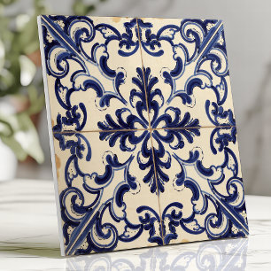 Carreau Majolica bleu et blanc rustique