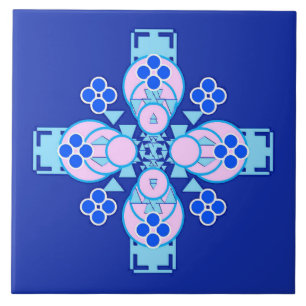 Carreau Mandala à quatre points - orchidée, bleu et cobalt