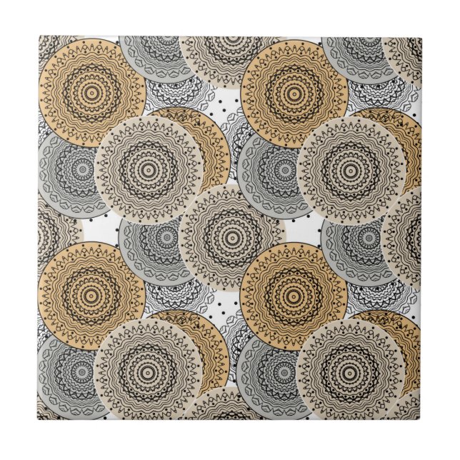 Carreau Mandala arabe motif gris beige à l'orientale (Devant)
