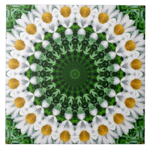 Carreau Mandala blanche en marguerite avec symétrie verte 
