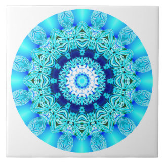 Carreau Mandala bleu de dentelle de glace, Aqua abstrait