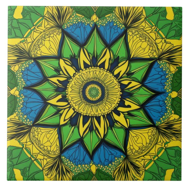 Carreau Mandala Bohemian Yellow, Vert, Bleu (Devant)