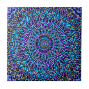 Carreau Mandala Boho bleu Turquoise violet Peacock Orienta