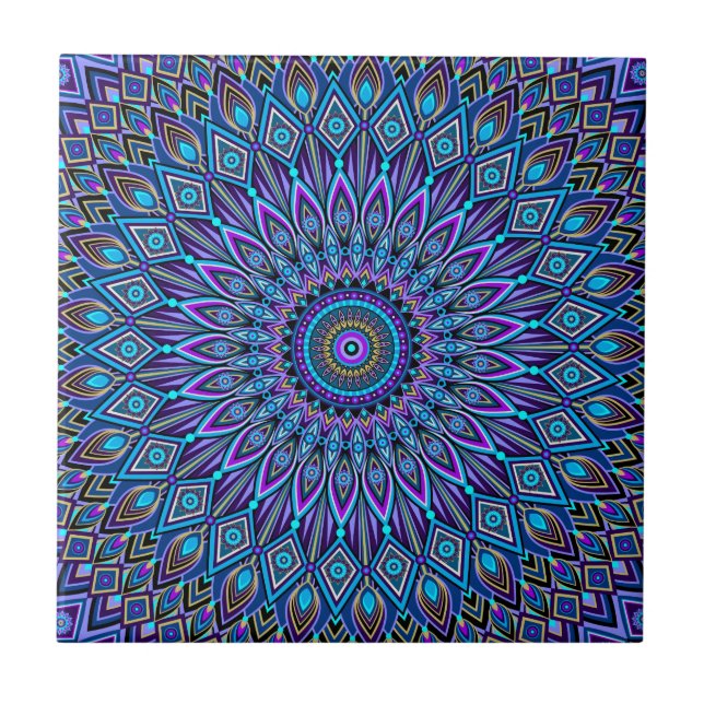 Carreau Mandala Boho bleu Turquoise violet Peacock Orienta (Devant)