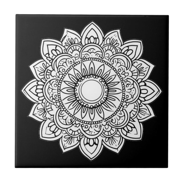 Carreau Mandala Carrelage en céramique noir et blanc (Devant)