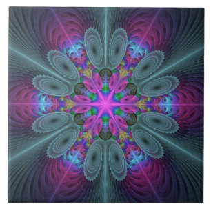 Carreau Mandala coloré art spirituel fractal avec rose