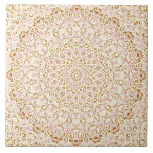 Carreau Mandala décoratif rose et or