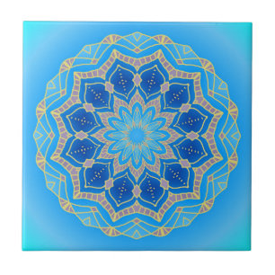 Carreau Mandala en bleu et turquoise électriques
