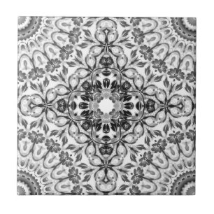 Carreau Mandala floral gris géométrique