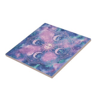 Carreau Mandala Galaxie Nébuleuse Soleil & Lune Céleste