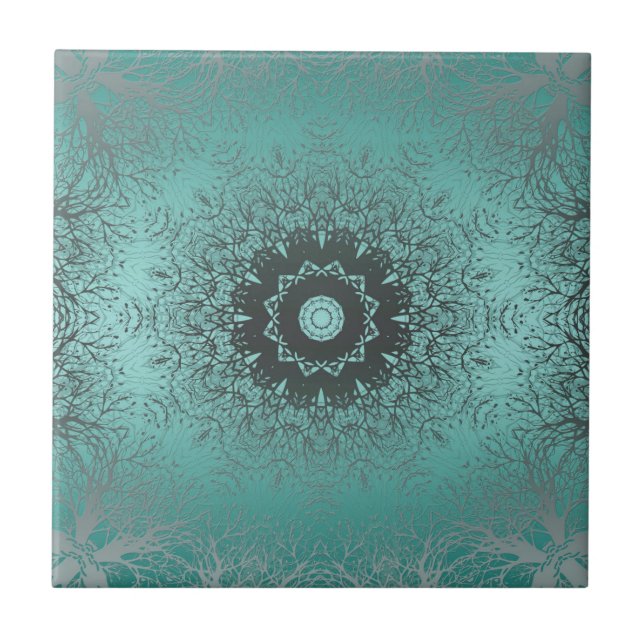 Carreau Mandala kaleidoscope en mosaïque vert motif o (Devant)
