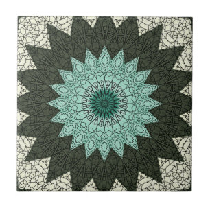 Carreau Mandala kaléidoscope en vert et bleu