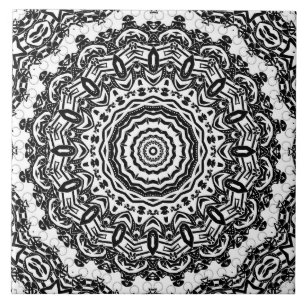 Carreau Mandala, kaléidoscope, noir et blanc, ornement