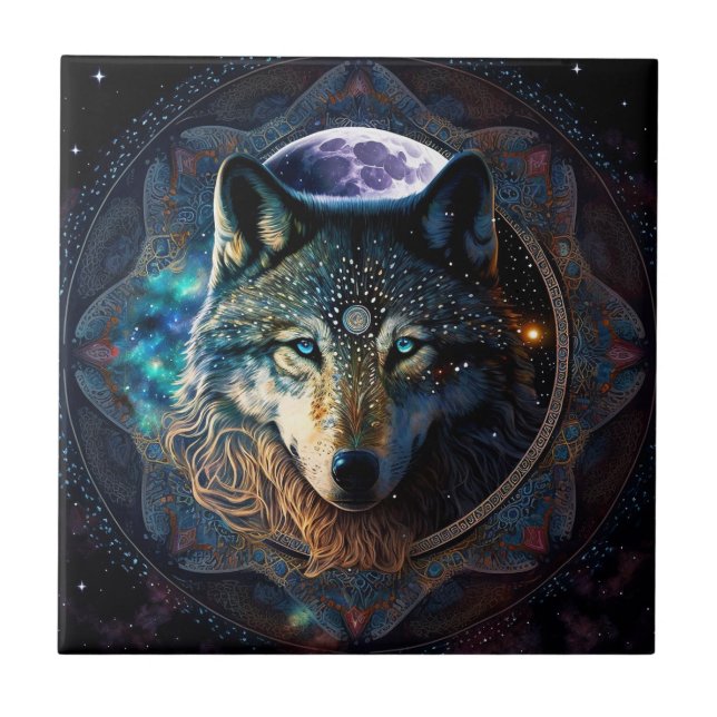 Carreau Mandala, la lune mystique du loup (Devant)