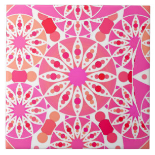 Carreau Mandala Motif en rose et corail