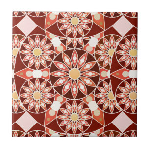 Carreau Mandala motif, marron, rouille, bronzette, beige