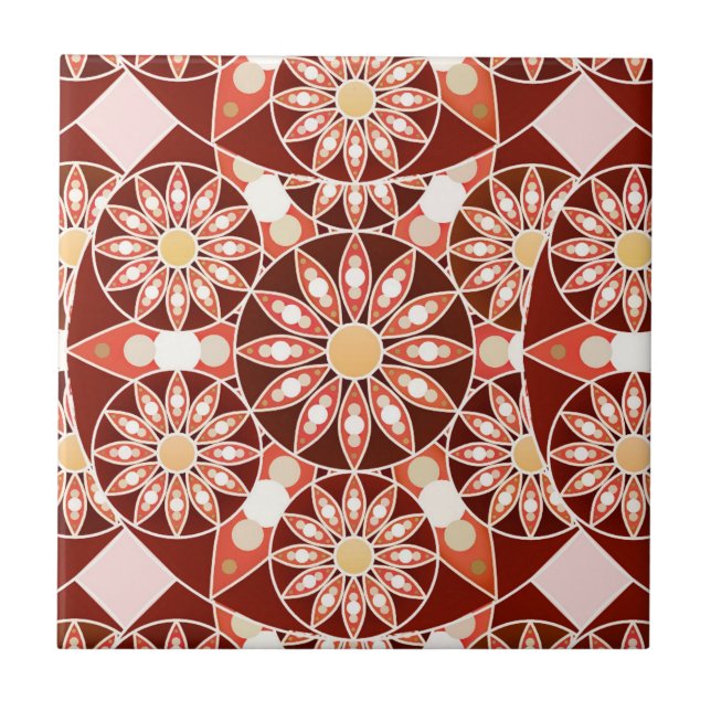 Carreau Mandala motif, marron, rouille, bronzette, beige (Devant)