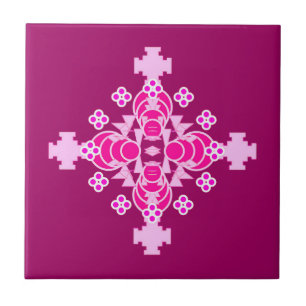 Carreau Mandala Motif, rose pâle et prune à quatre points