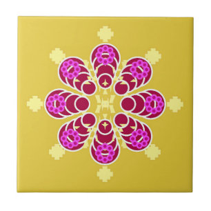 Carreau Mandala, moutarde or et violet en huit points