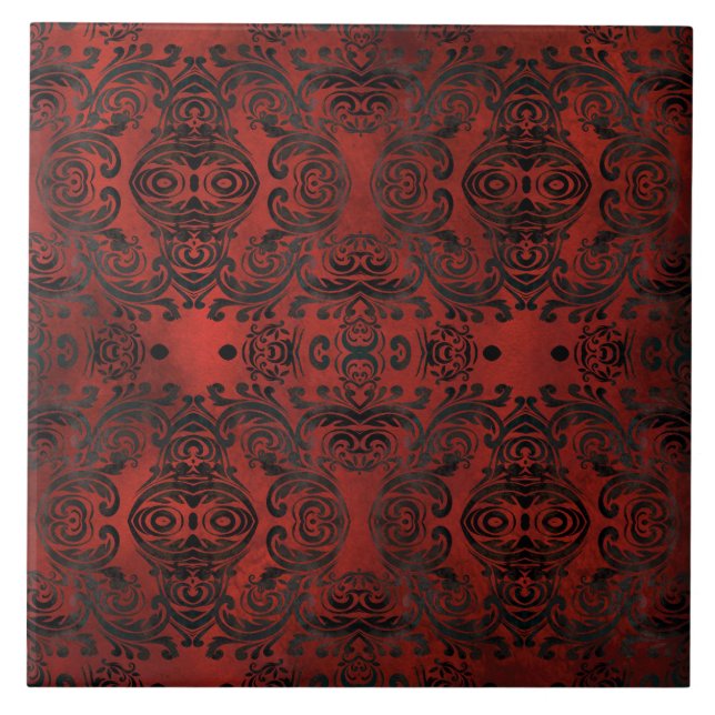 Carreau mandala noir romantique élégante céramique (Devant)