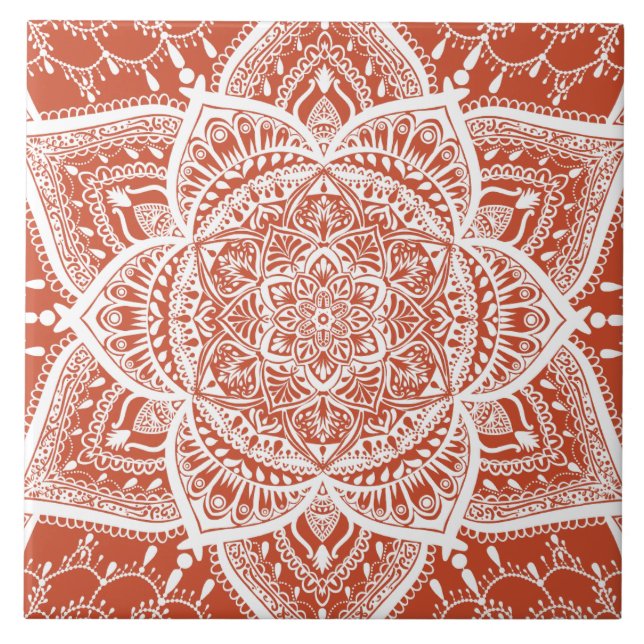 Carreau Mandala orange et blanc - Loergann en terre cuite (Devant)