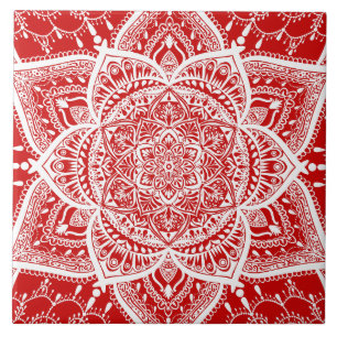 Carreau Mandala rouge et blanc - Loergann en cerise
