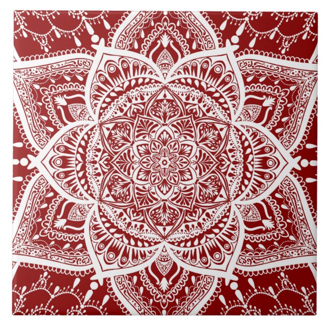 Carreau Mandala rouge et blanc - Loergann en framboise (Devant)