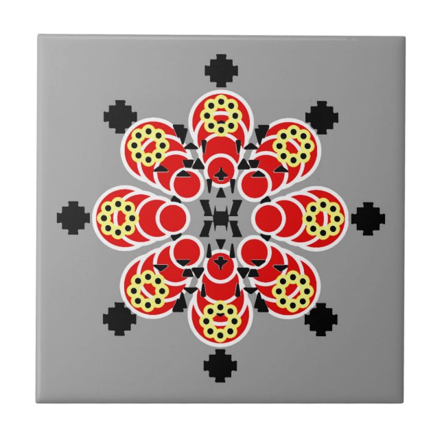 Carreau Mandala, Rred, Grey et Black en huit points (Devant)
