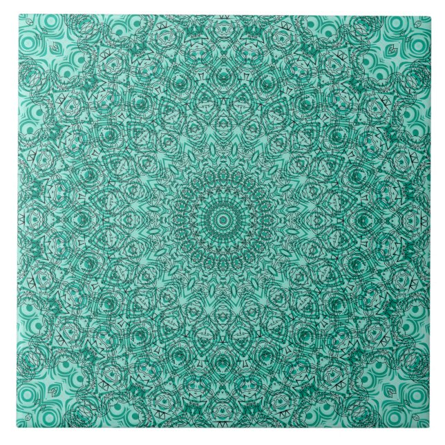 Carreau Mandala turquoise avec symétrie complexe (Devant)
