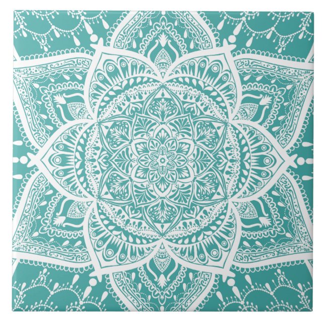 Carreau Mandala turquoise et blanc - Loerganen Spruce Bleu (Devant)