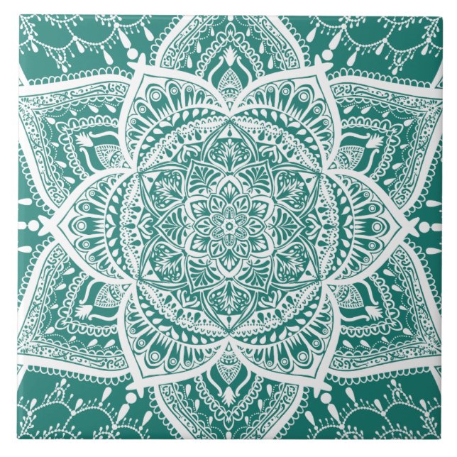 Carreau Mandala turquoise et blanc - Loergann à Eucalyptus (Devant)