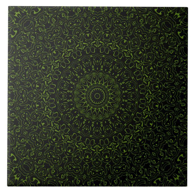 Carreau Mandala vert Avocado avec symétrie géométrique (Devant)