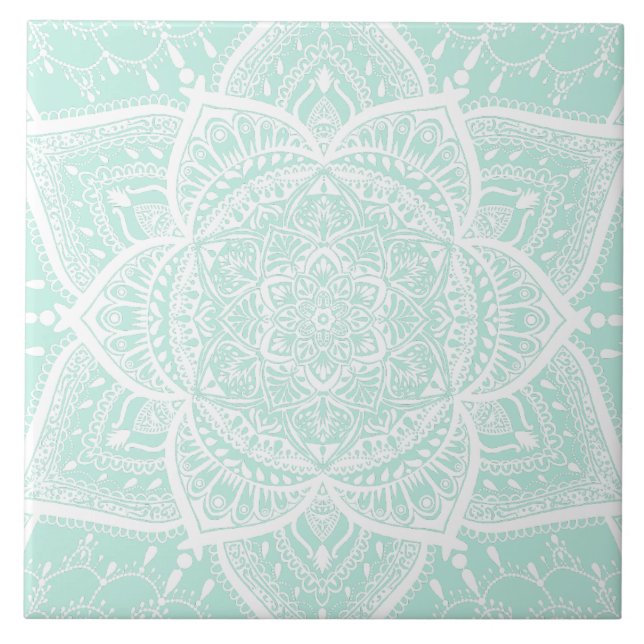 Carreau Mandala vert et blanc - Le Loergann en verre de me (Devant)
