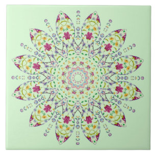 Carreau Mandala violet jaune orné