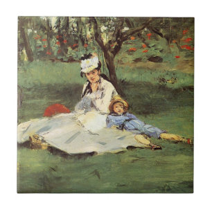 Carreau Manet Impressionniste Français Famille Jardin Pein